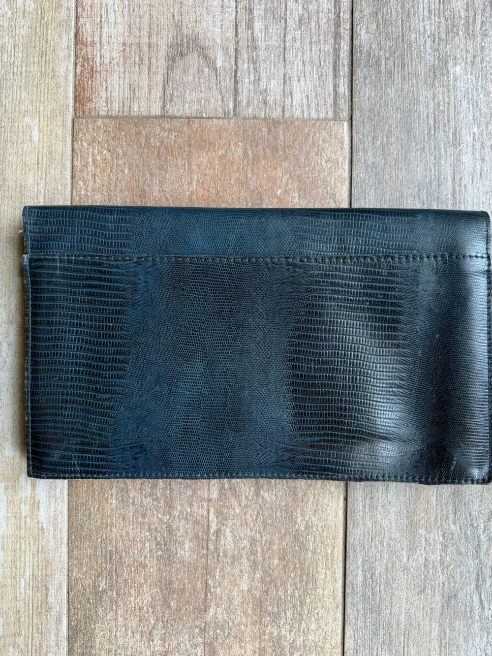 Vintage Western Navy Suede-Lined Navy Lizard-Embossed Leather Clutch Purse